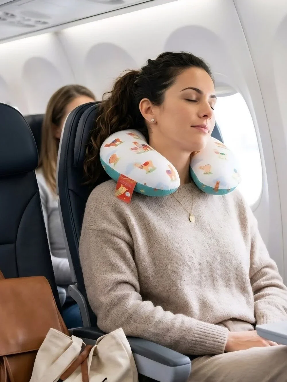 Travel Neck Pillow Llama Print - White & Teal NWT